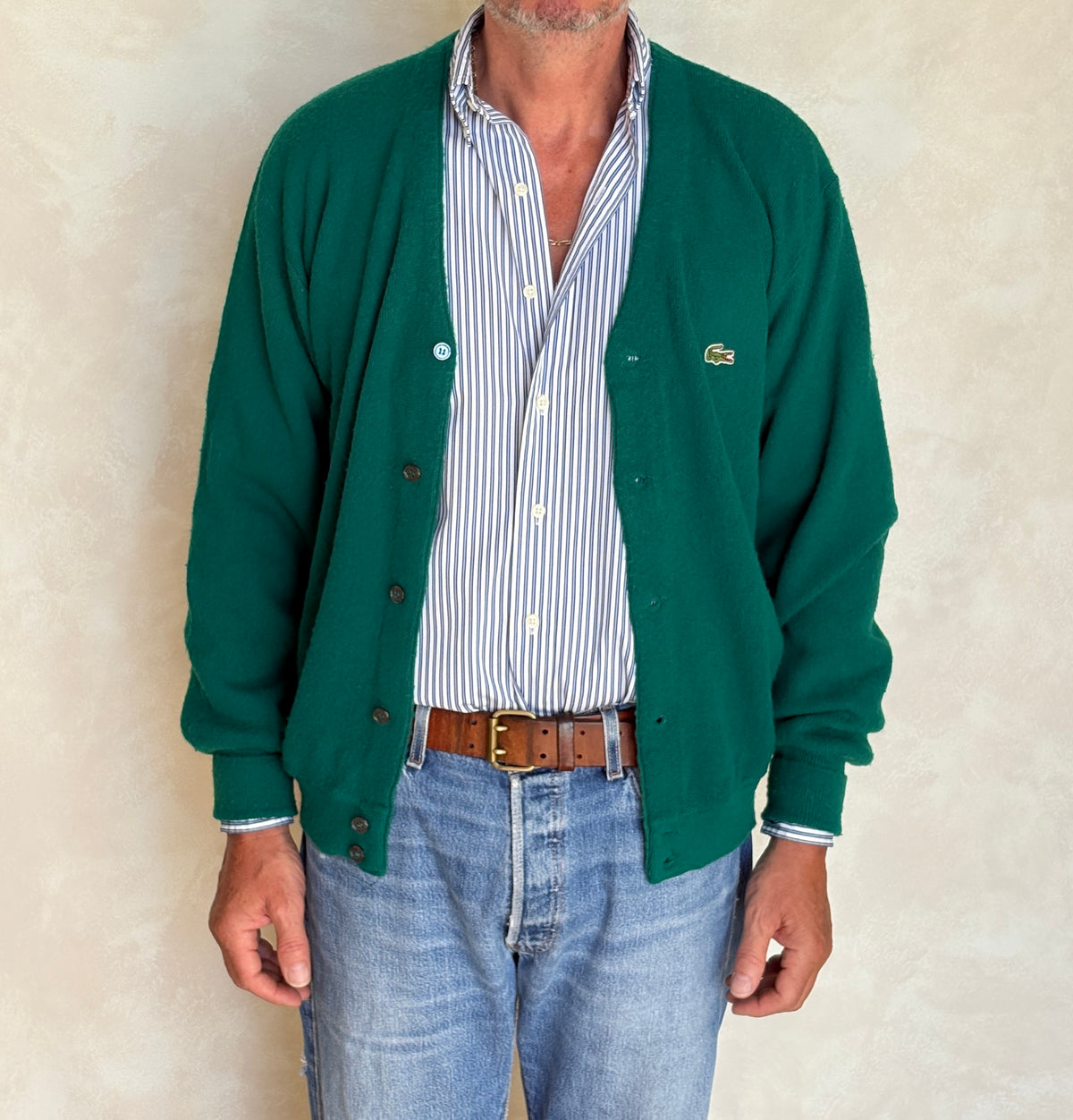 Vintage Izod Lacoste Green Knit Cardigan — Large