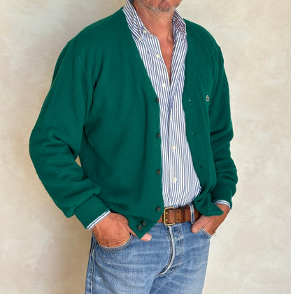 Vintage Izod Lacoste Green Knit Cardigan — Large