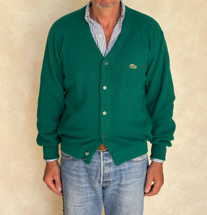 Vintage Izod Lacoste Green Knit Cardigan — Large
