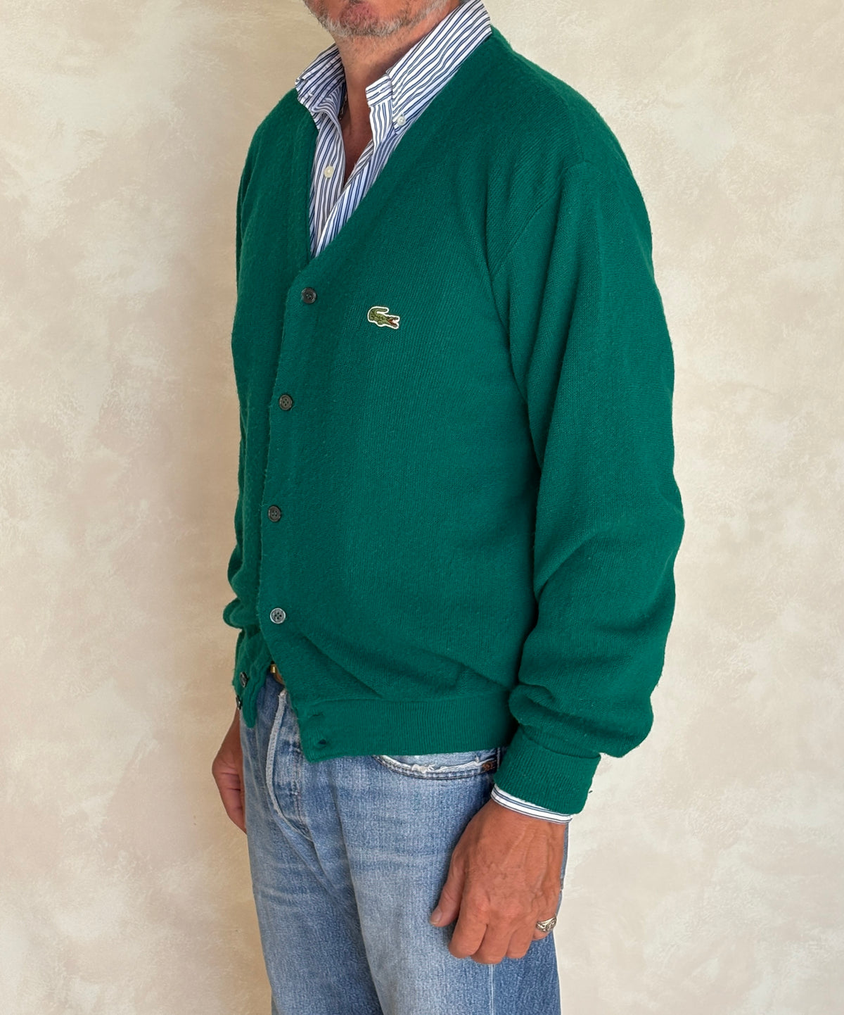 Vintage Izod Lacoste Green Knit Cardigan — Large