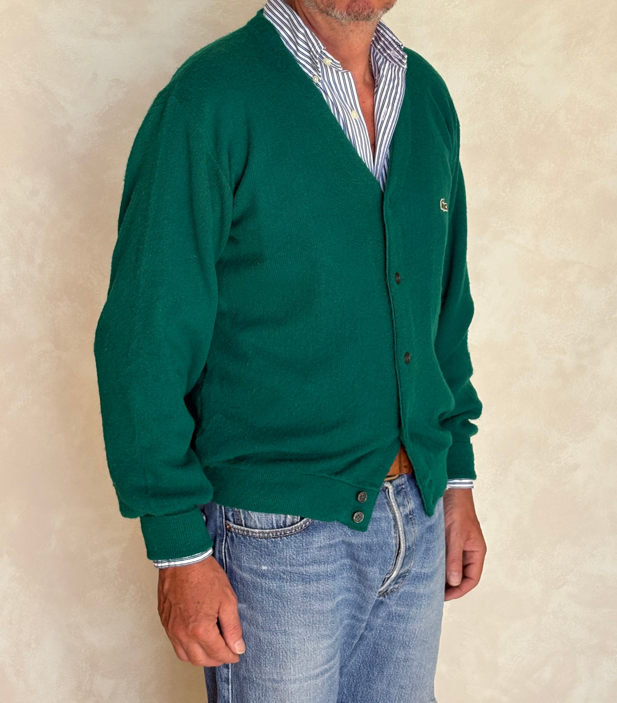 Vintage Izod Lacoste Green Knit Cardigan — Large
