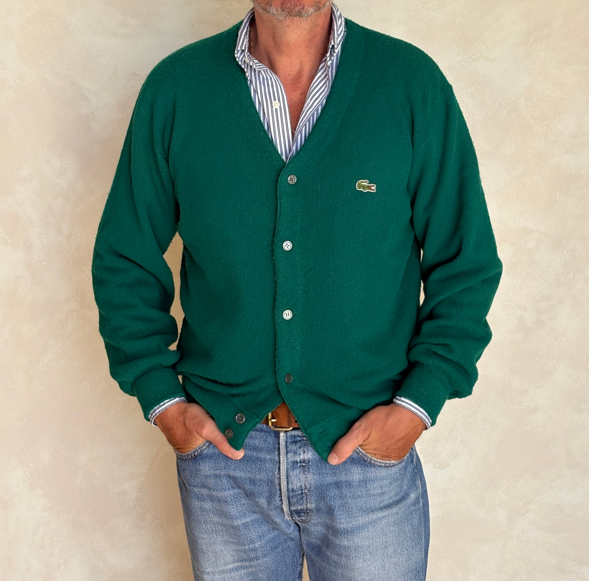 Vintage Izod Lacoste Green Knit Cardigan — Large