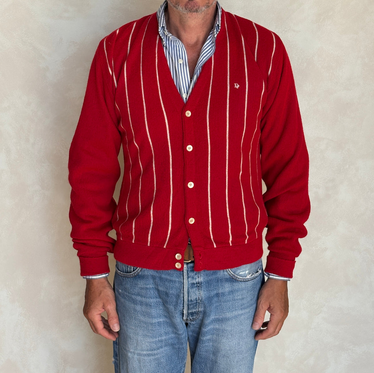 Vintage 80s Christian Dior Monsieur Striped Cardigan — Medium