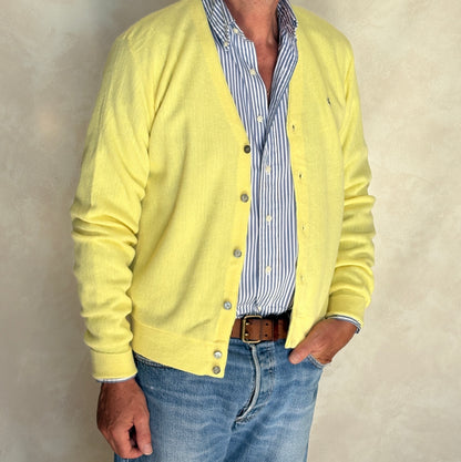 Vintage 80s Izod Lacoste Yellow Knit Cardigan — Medium