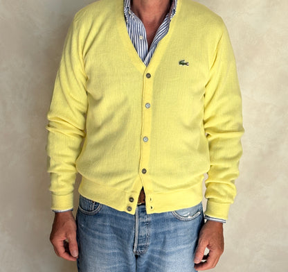 Vintage 80s Izod Lacoste Yellow Knit Cardigan — Medium
