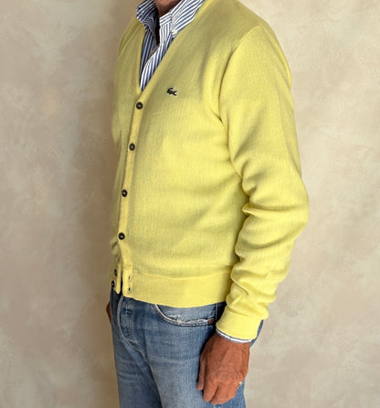 Vintage 80s Izod Lacoste Yellow Knit Cardigan — Medium