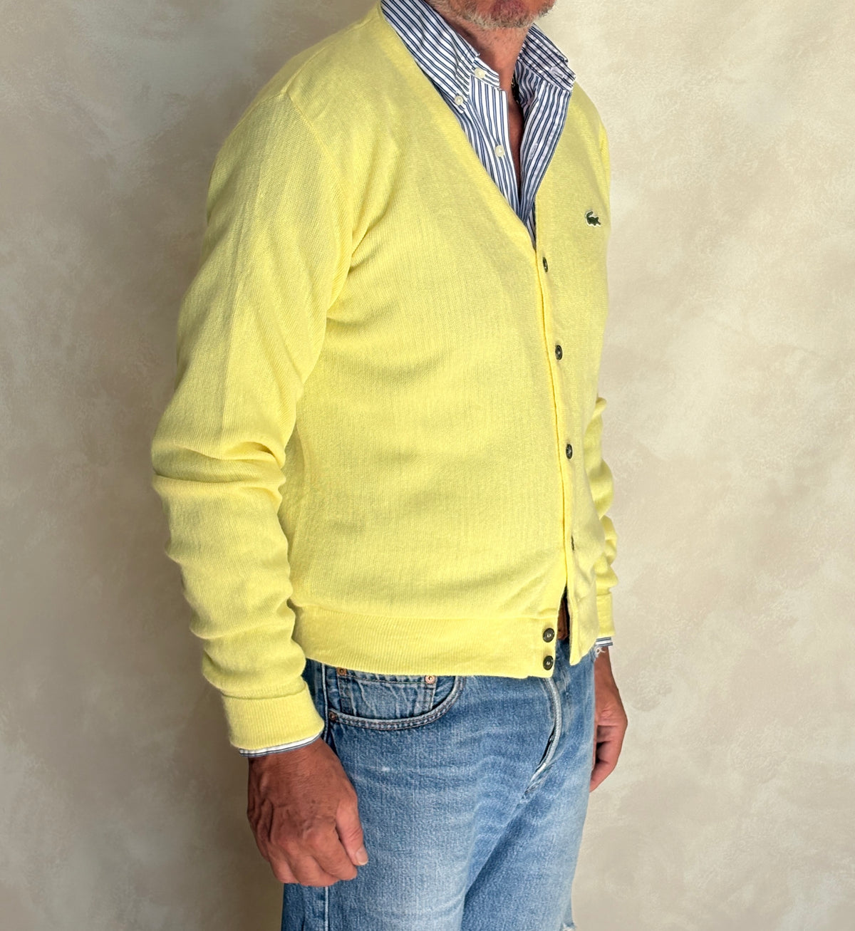 Vintage 80s Izod Lacoste Yellow Knit Cardigan — Medium