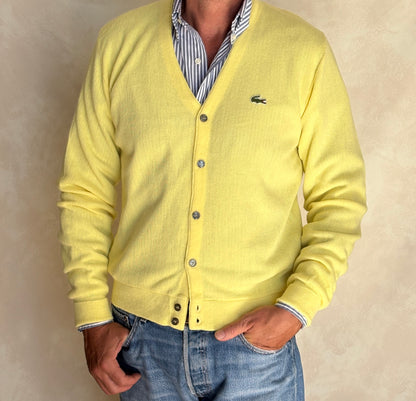Vintage 80s Izod Lacoste Yellow Knit Cardigan — Medium