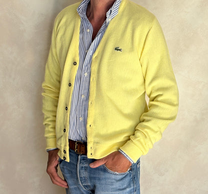 Vintage 80s Izod Lacoste Yellow Knit Cardigan — Medium