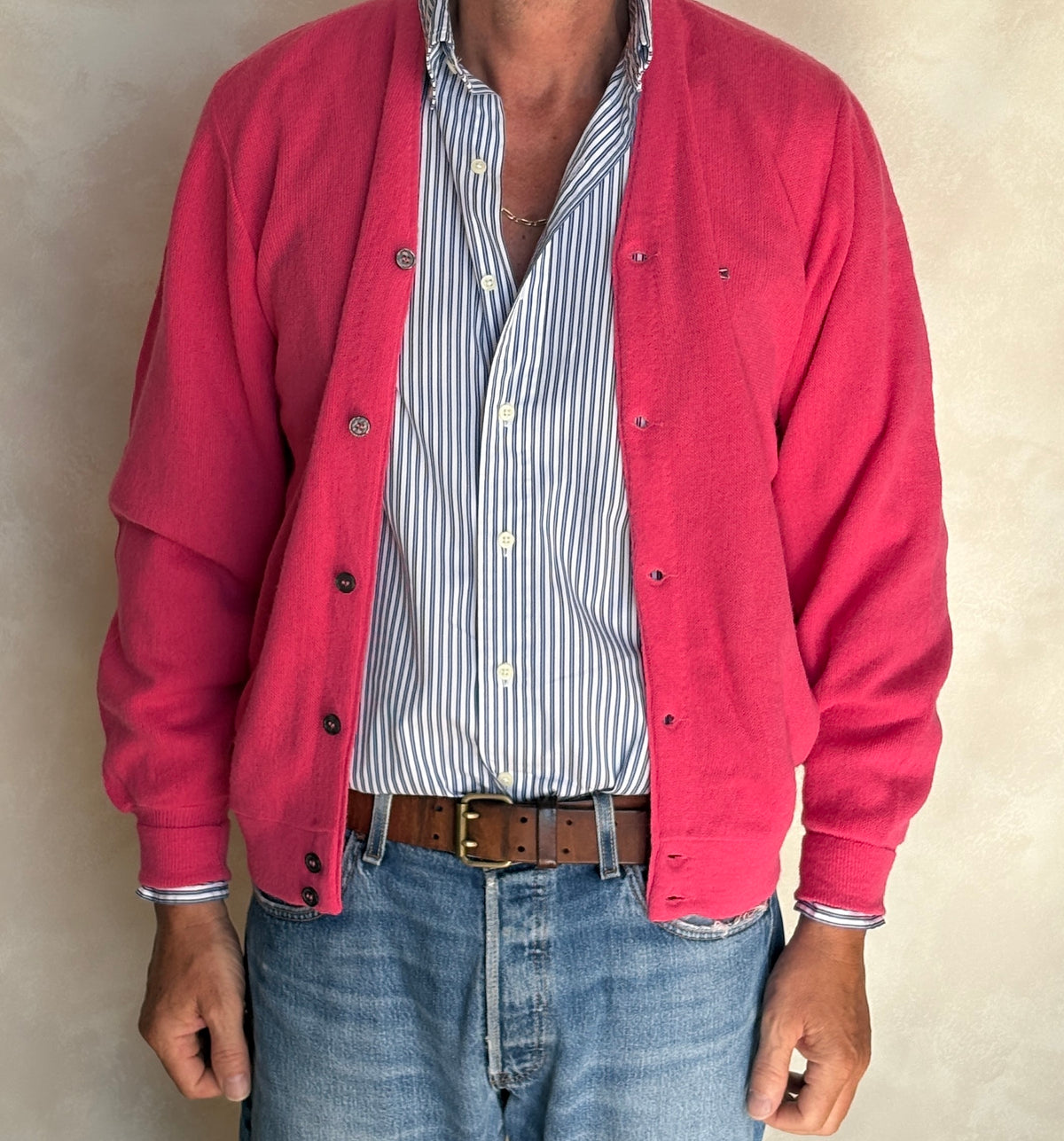 Vintage Izod Lacoste Pink Knit Cardigan — Medium