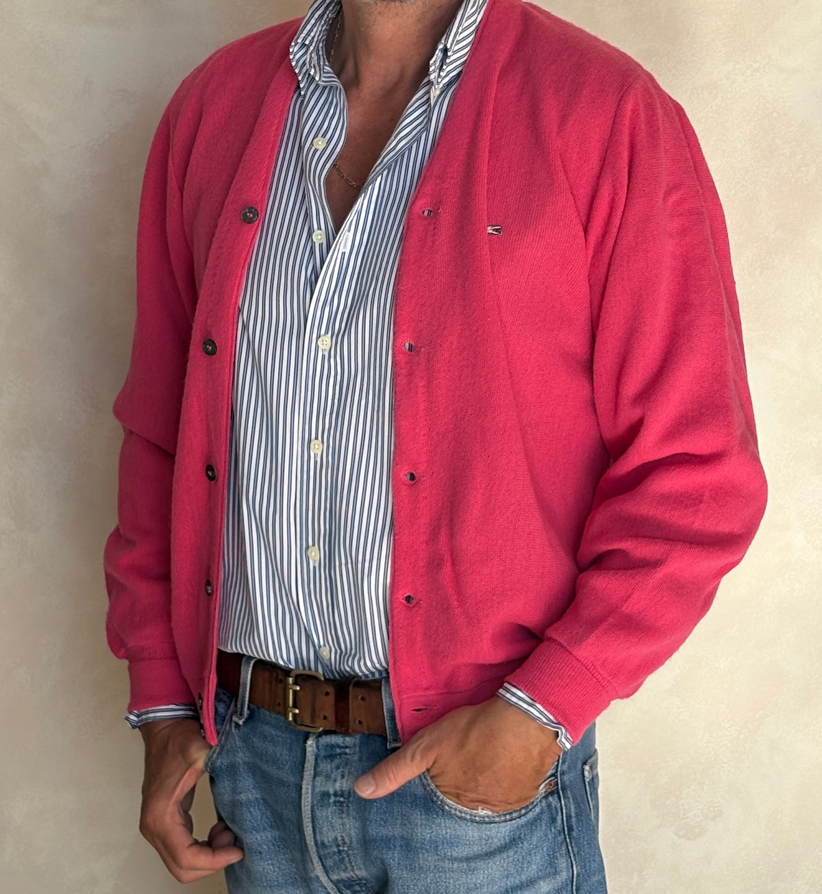 Vintage Izod Lacoste Pink Knit Cardigan — Medium