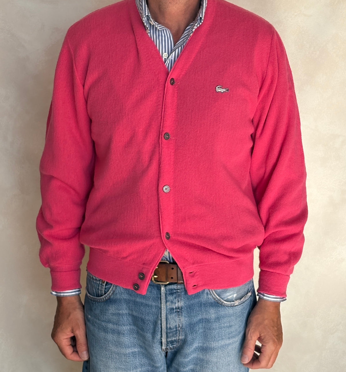 Vintage Izod Lacoste Pink Knit Cardigan — Medium