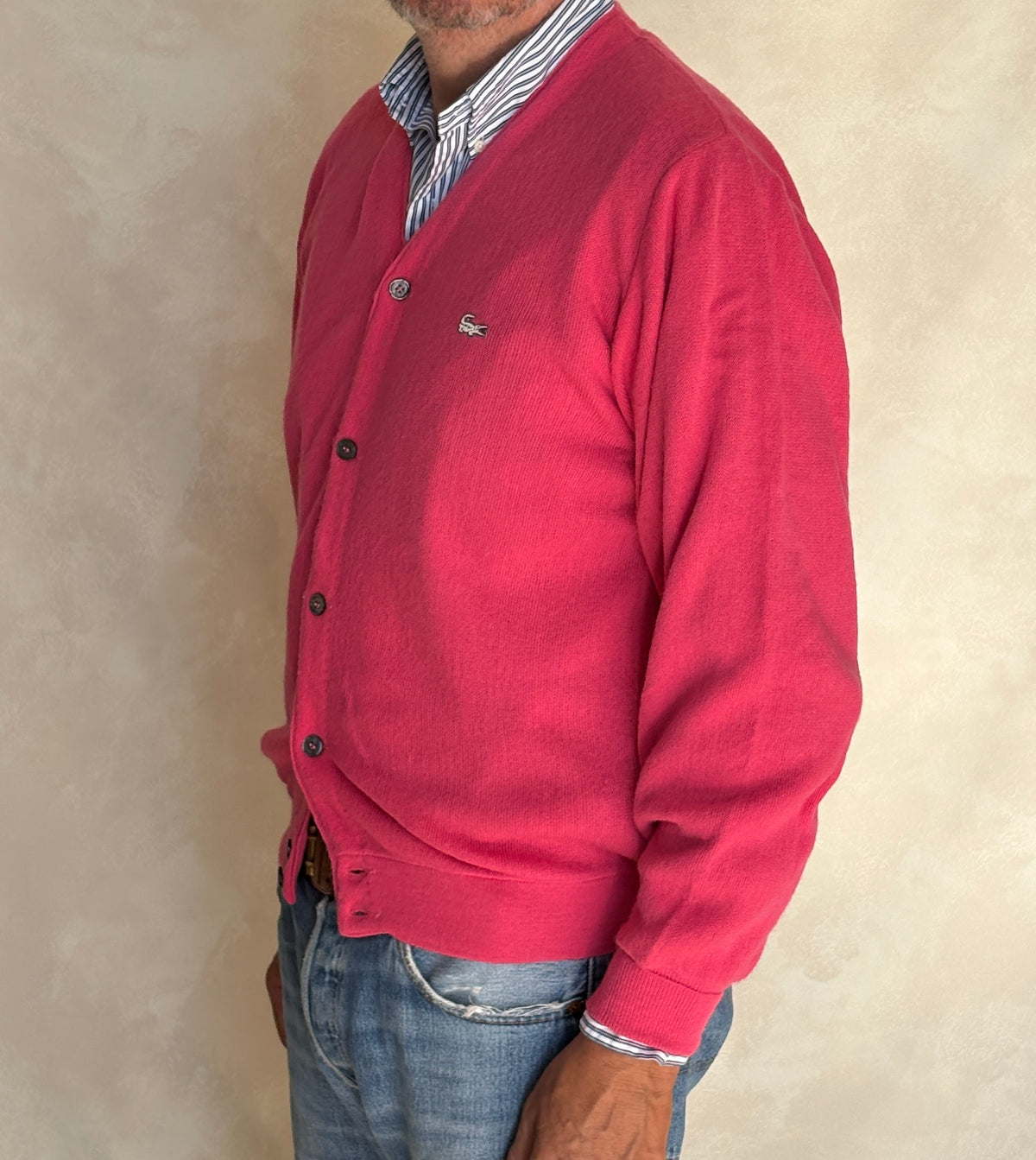 Vintage Izod Lacoste Pink Knit Cardigan — Medium