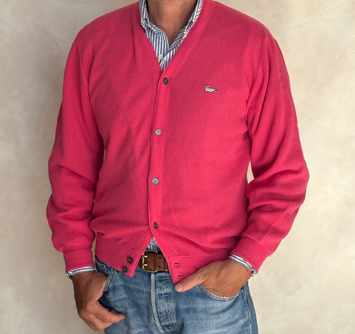 Vintage Izod Lacoste Pink Knit Cardigan — Medium