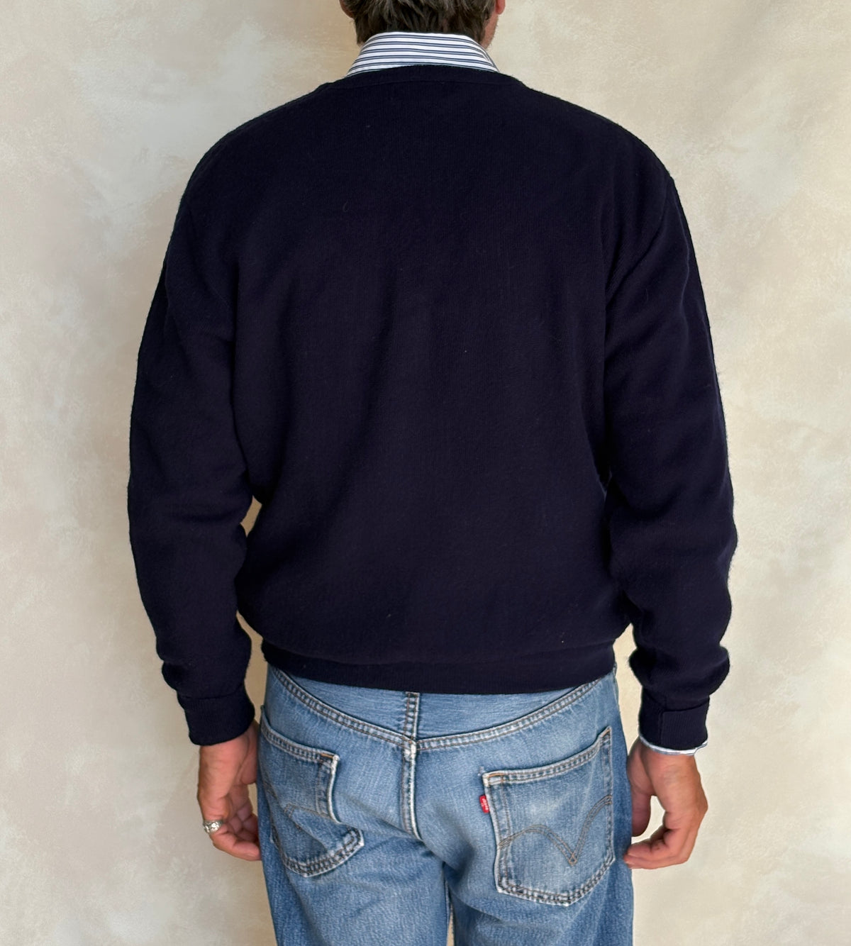 Vintage 80s Izod Lacoste Navy V-Neck Sweater — Large