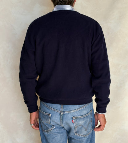 Vintage 80s Izod Lacoste Navy V-Neck Sweater — Large