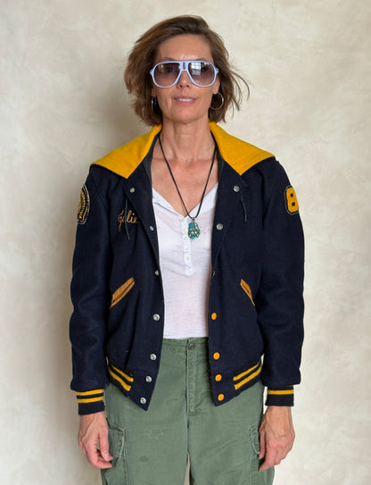 Large. Vintage 60s Varsity wool and leather jacket Made in USA-AJ357 Studio