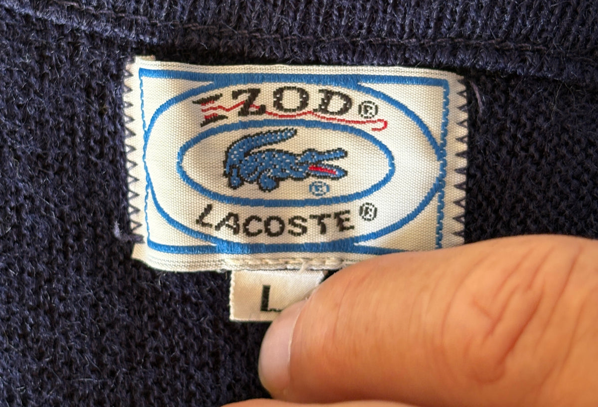 Vintage 80s Izod Lacoste Navy V-Neck Sweater — Large