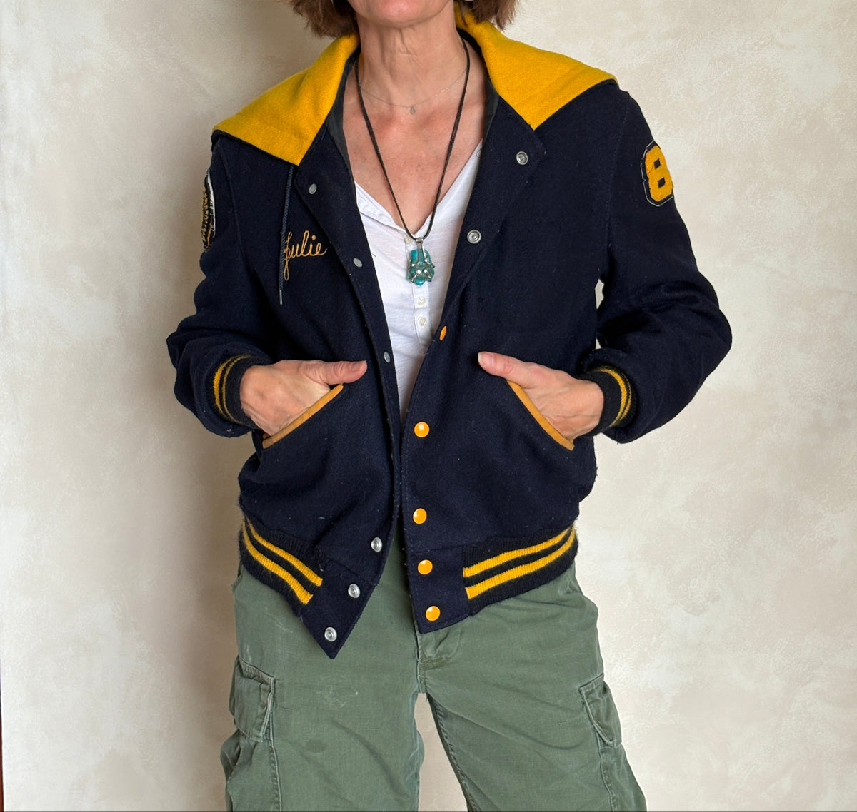 Large. Vintage 60s Varsity wool and leather jacket Made in USA-AJ357 Studio