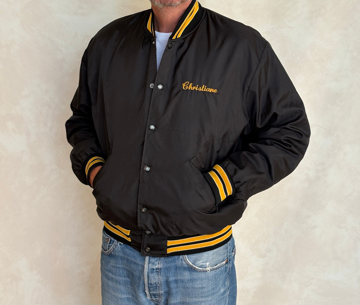 Vintage 80s Cresskill Cheerleaders Nylon Bomber jacket.  Made in USA / Medium
