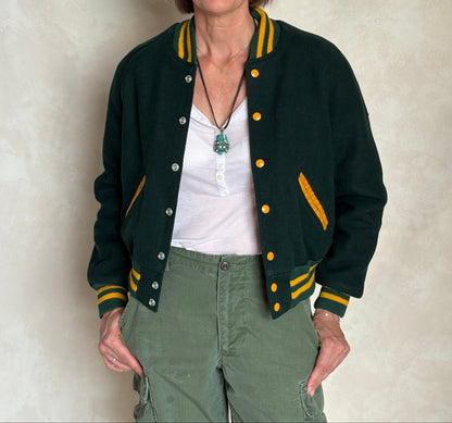 Size 18. Green Vintage 70s varsity jacket Made in USA-AJ357 Studio
