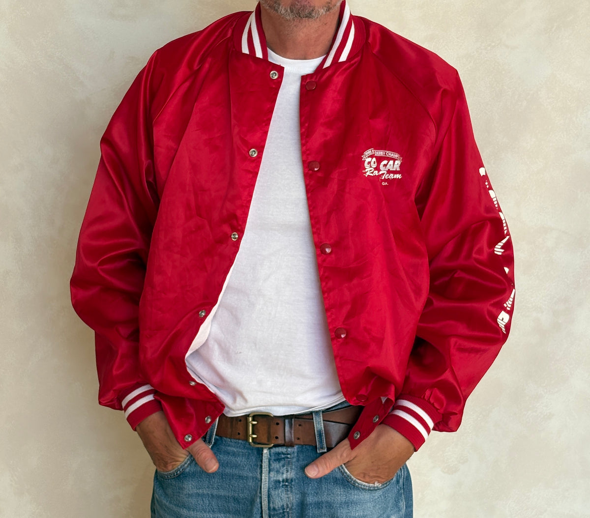 Vintage 1995 Cool Car Racing Team Satin Bomber jacket - Made in USA- Large