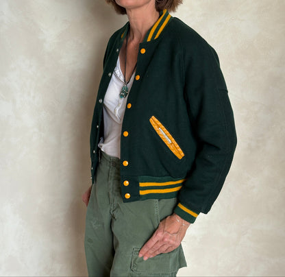 Size 18. Green Vintage 70s varsity jacket Made in USA-AJ357 Studio