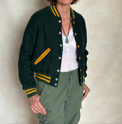 Size 18. Green Vintage 70s varsity jacket Made in USA-AJ357 Studio