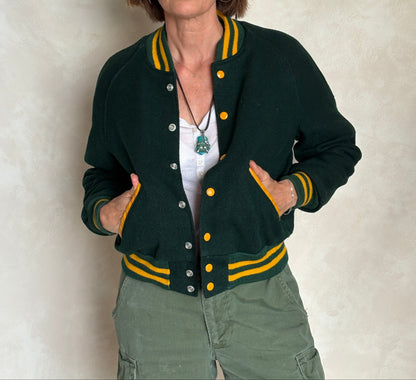 Size 18. Green Vintage 70s varsity jacket Made in USA-AJ357 Studio