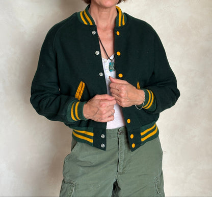 Size 18. Green Vintage 70s varsity jacket Made in USA-AJ357 Studio