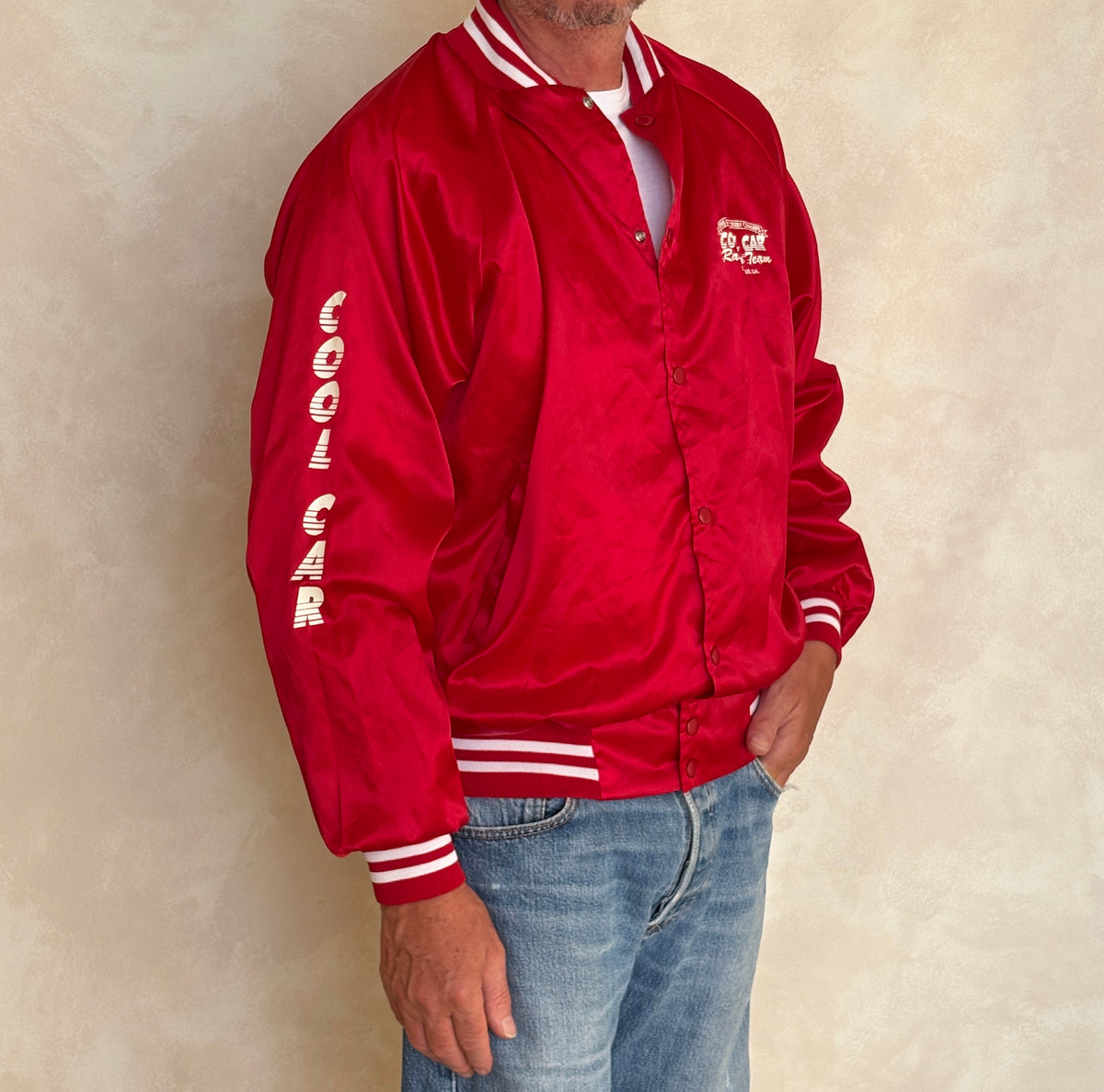 Vintage 1995 Cool Car Racing Team Satin Bomber jacket - Made in USA- Large