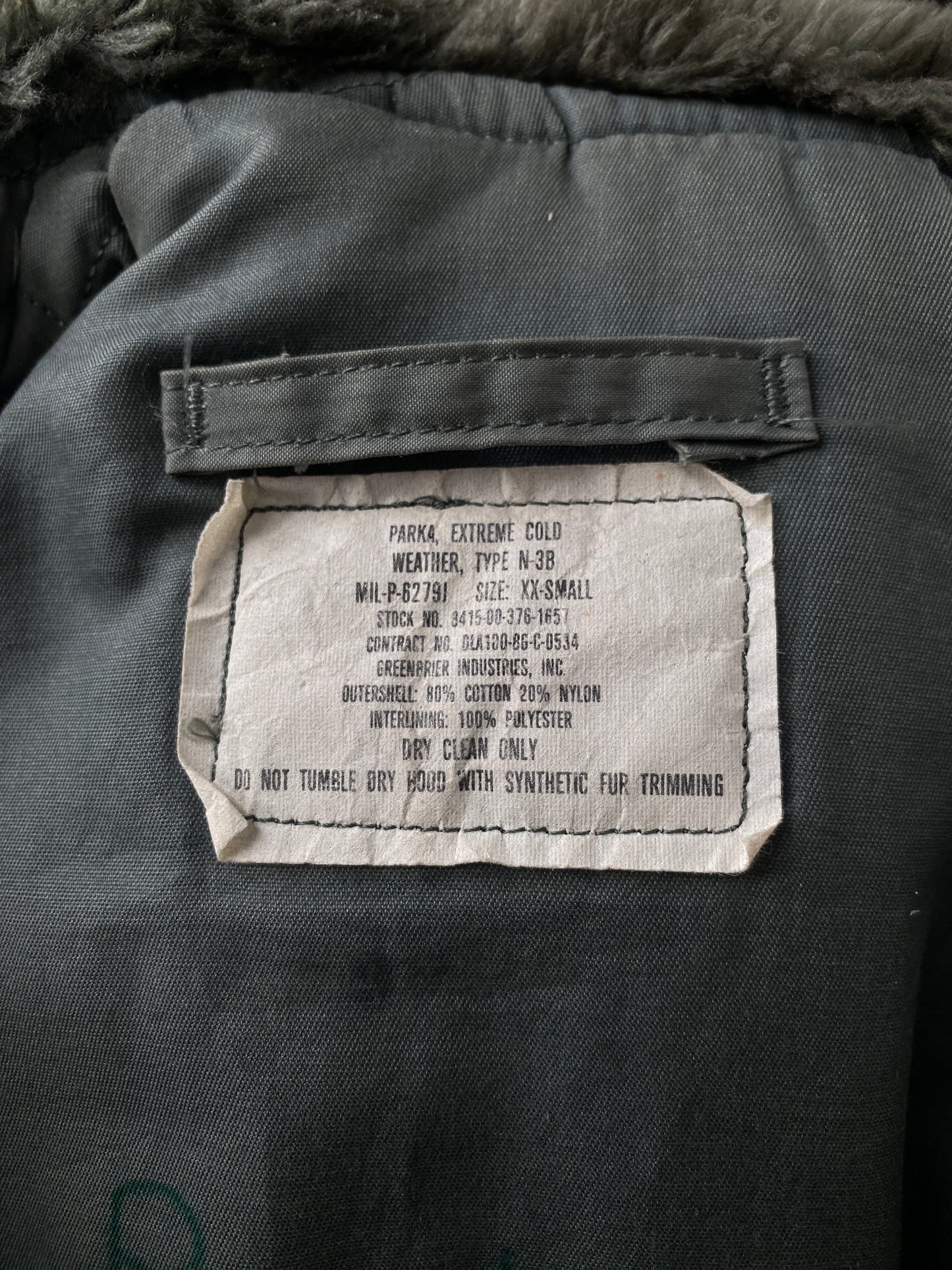 authentic 1986 us air force n3b cold weather jacket xxs AJ357 Studio