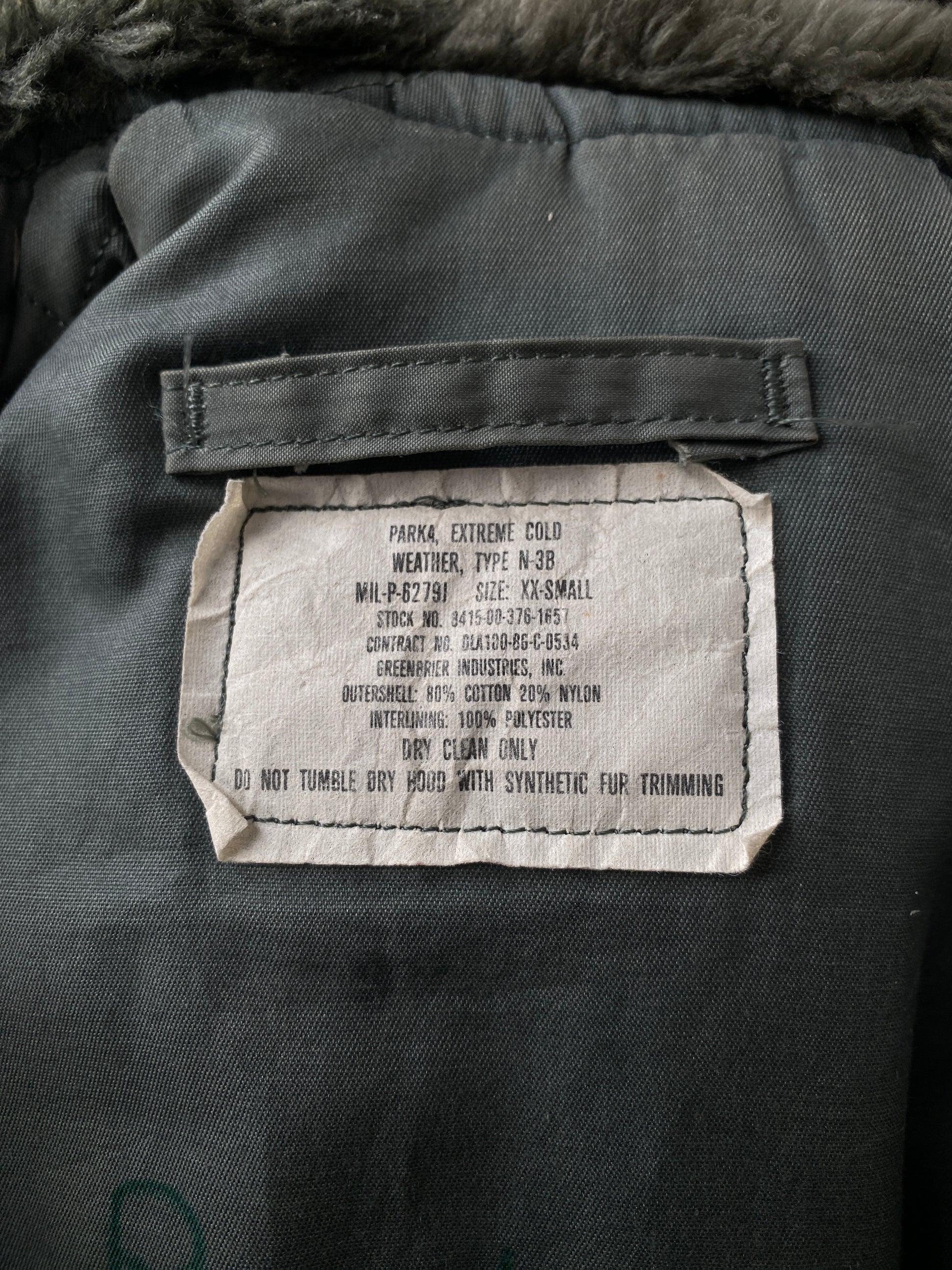 authentic 1986 us air force n3b cold weather jacket xxs AJ357 Studio