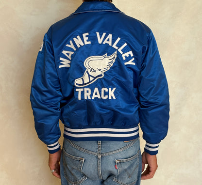 Vintage 60s Wayne Valley Track Satin Bomber jacket -Made USA -Men's Medium