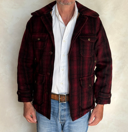 Vintage 1930s Woolrich Red & Black Plaid Wool Hunting Jacket –size 38US / 48EU. Made in USA