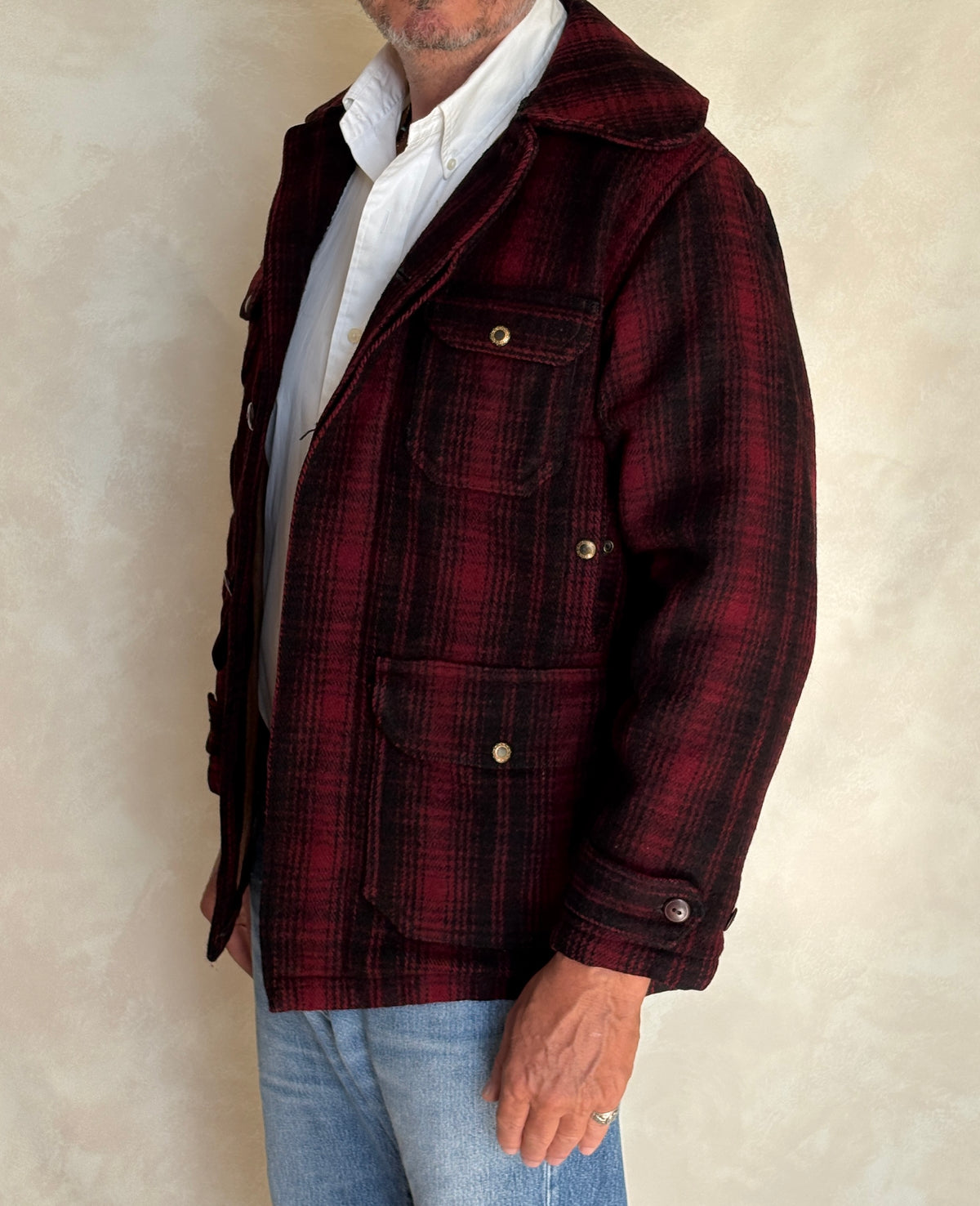 Vintage 1930s Woolrich Red & Black Plaid Wool Hunting Jacket –size 38US / 48EU. Made in USA