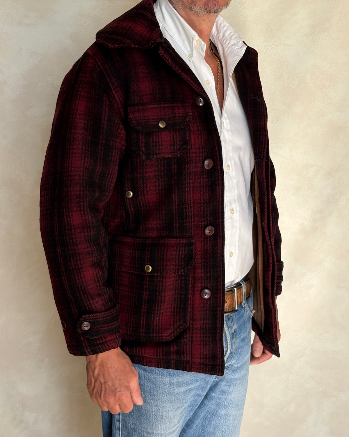 Vintage 1930s Woolrich Red & Black Plaid Wool Hunting Jacket –size 38US / 48EU. Made in USA