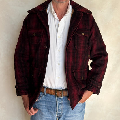Vintage 1930s Woolrich Red & Black Plaid Wool Hunting Jacket –size 38US / 48EU. Made in USA