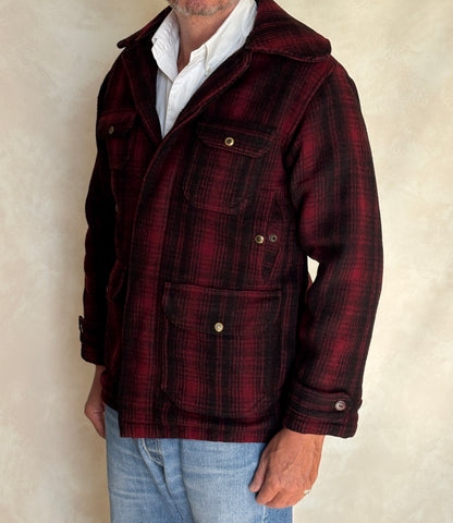 Vintage 1930s Woolrich Red & Black Plaid Wool Hunting Jacket –size 38US / 48EU. Made in USA