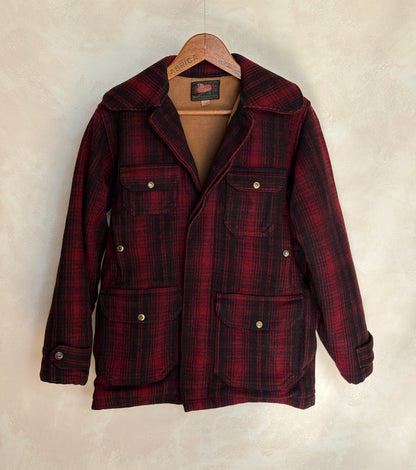 Vintage 1930s Woolrich Red & Black Plaid Wool Hunting Jacket –size 38US / 48EU. Made in USA