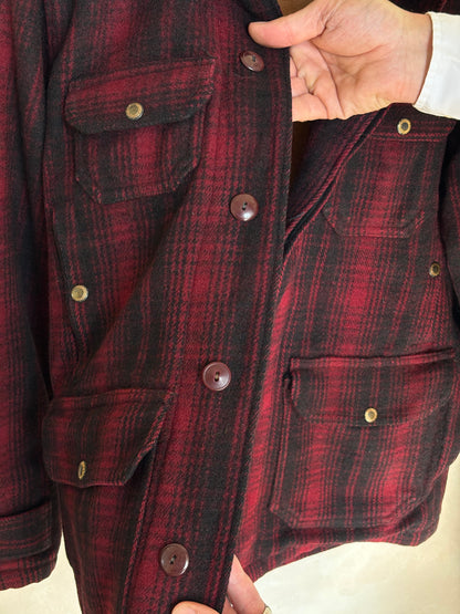 Vintage 1930s Woolrich Red & Black Plaid Wool Hunting Jacket –size 38US / 48EU. Made in USA