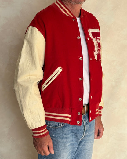 Vintage 70s Wool And Leather Varsity Jacket — Kaye Bros. Chicago — Chenille "F" Patch — Size 44
