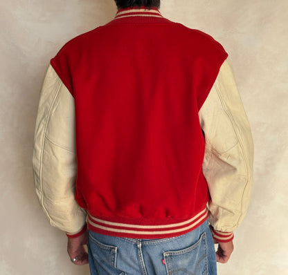 Vintage 70s Wool And Leather Varsity Jacket — Kaye Bros. Chicago — Chenille "F" Patch — Size 44