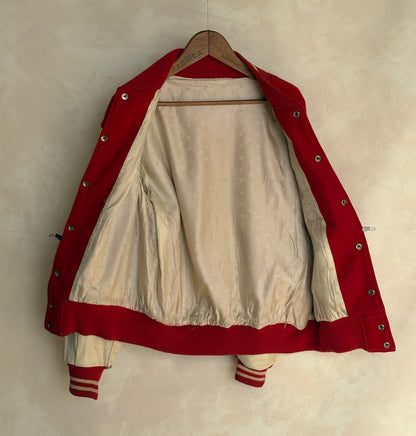 Vintage 70s Wool And Leather Varsity Jacket — Kaye Bros. Chicago — Chenille "F" Patch — Size 44