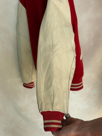 Vintage 70s Wool And Leather Varsity Jacket — Kaye Bros. Chicago — Chenille "F" Patch — Size 44