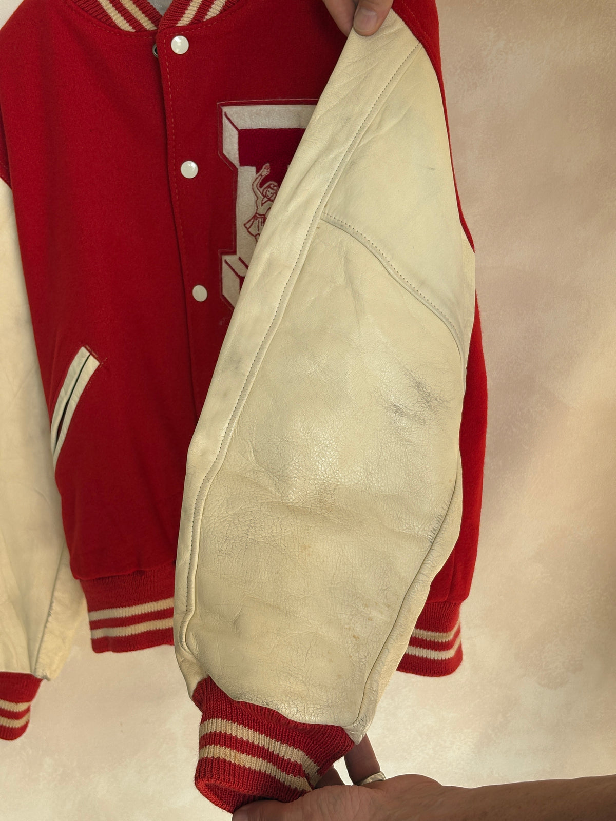 Vintage 70s Wool And Leather Varsity Jacket — Kaye Bros. Chicago — Chenille "F" Patch — Size 44