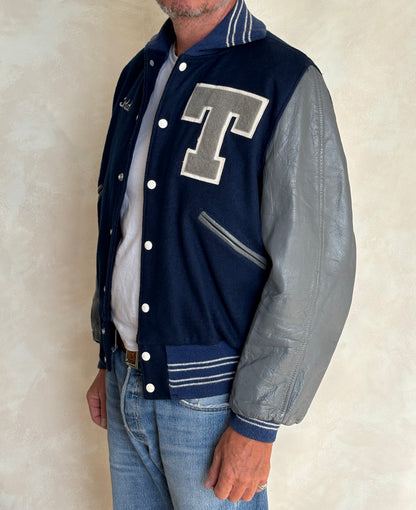 Vintage 70s  Wool And Leather Varsity Jacket — Butwin "Todd" Chenille "T" Patch — Made In USA — Size 44