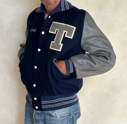 Vintage 70s  Wool And Leather Varsity Jacket — Butwin "Todd" Chenille "T" Patch — Made In USA — Size 44