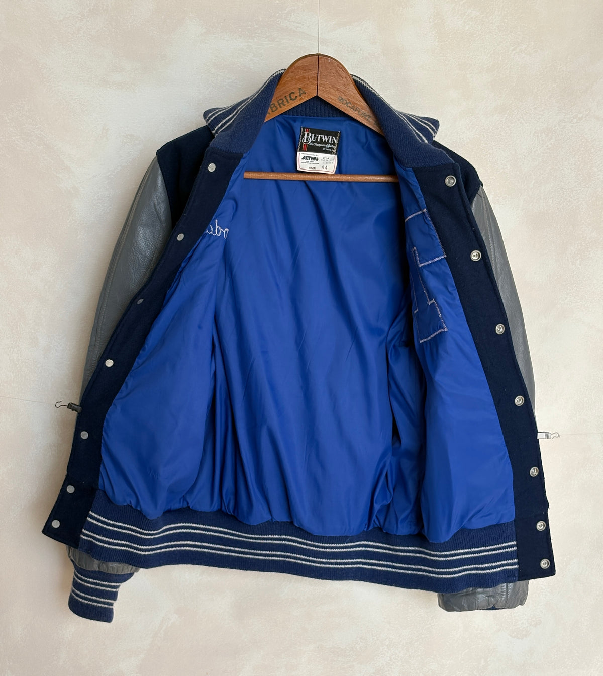 Vintage 70s  Wool And Leather Varsity Jacket — Butwin "Todd" Chenille "T" Patch — Made In USA — Size 44