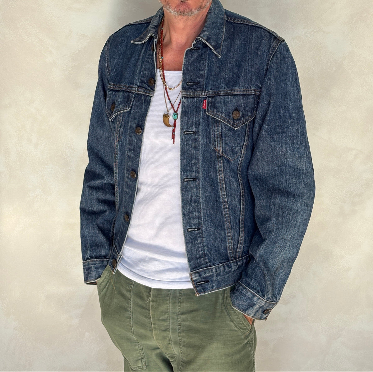 Size 38US / 48EU. Vintage Early 70s 2 pocket Levi’s Denim Jacket 70505 – Single Stitch, Made in USA-AJ357 Studio